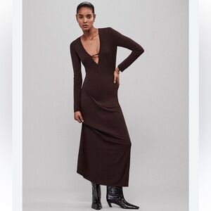 Deep V Jersey Dress in Chocolate Brown Size Medium